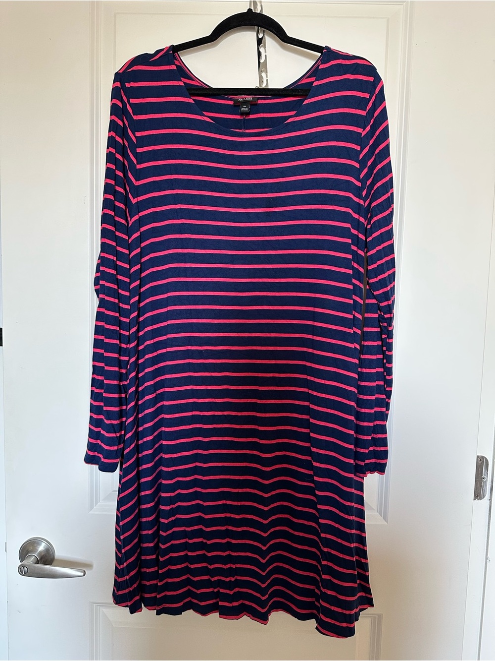 ANA Striped Navy and Pink Long Sleeve Swing Dress